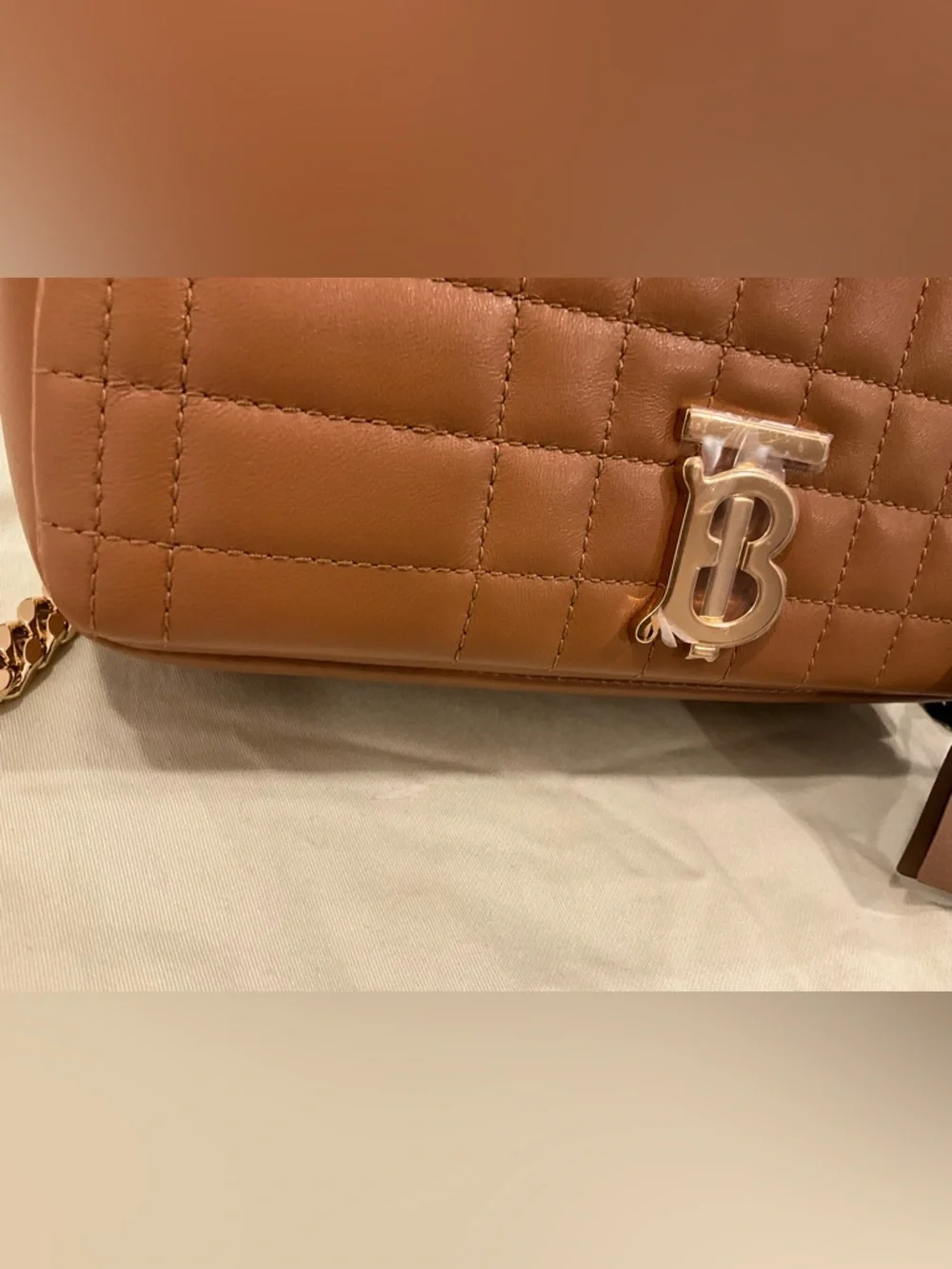 Burberry Small Lola Quilted Leather Bag Maple Brown Gold Chain NWT - Picture 3 of 15